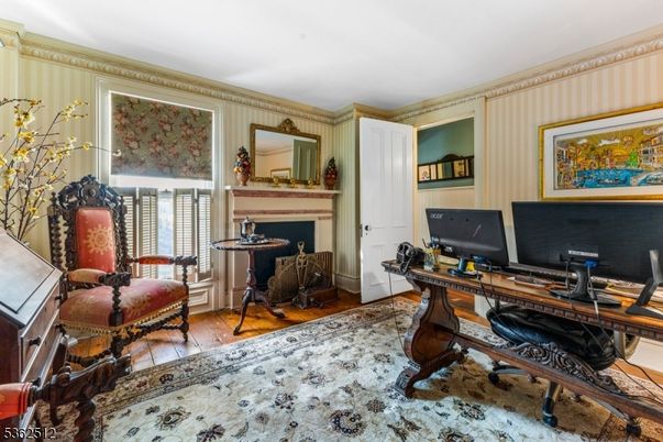 Fireplace, Home Office, Interior, Wood Texture Flooring