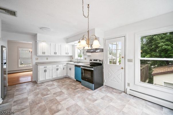 Chandelier, Interior, Kitchen, Stainless Steel Appliances