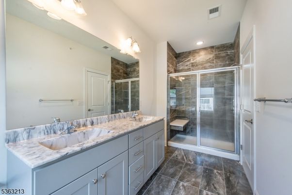 Bathroom, Dual Sink Vanities, Glass Shower, Interior, Recessed Lighting