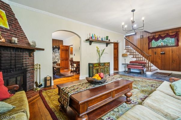 Chandelier, Fireplace, Interior, Wood Texture Flooring