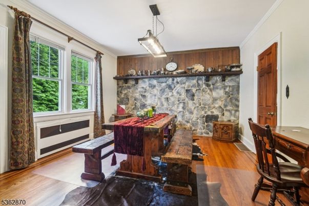 Fireplace, Interior, Pendant Lights, Stone Walls, Wood Texture Flooring