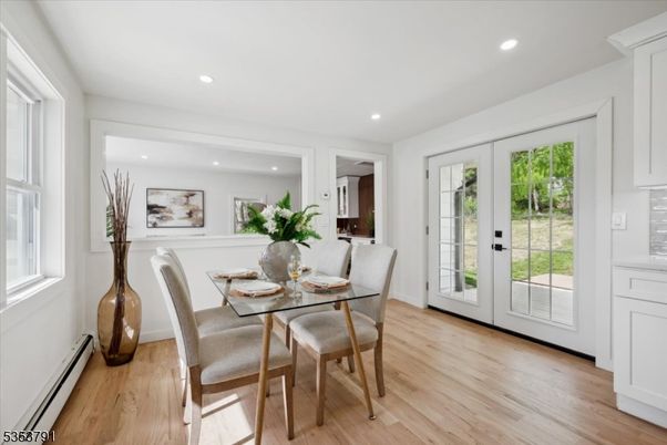 Dining room, Interior, Recessed Lighting, Wood Texture Flooring