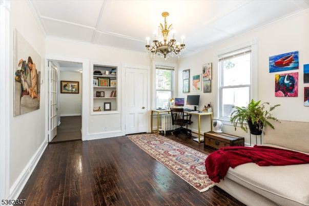 Chandelier, Home Office, Interior, Wood Texture Flooring