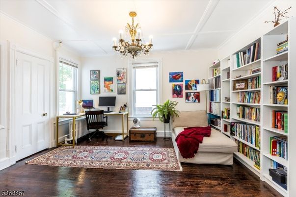 Chandelier, Home Office, Interior, Wood Texture Flooring