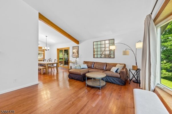 Chandelier, Dining room, Interior, Living room, Wooden Beams, Wood Texture Flooring