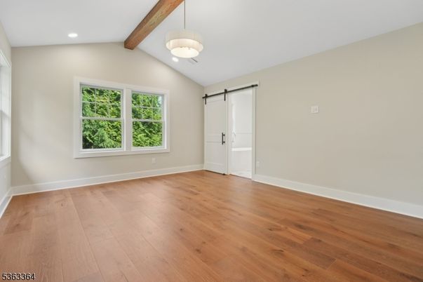 Empty room, Interior, Pendant Lights, Recessed Lighting, Wooden Beams, Wood Texture Flooring