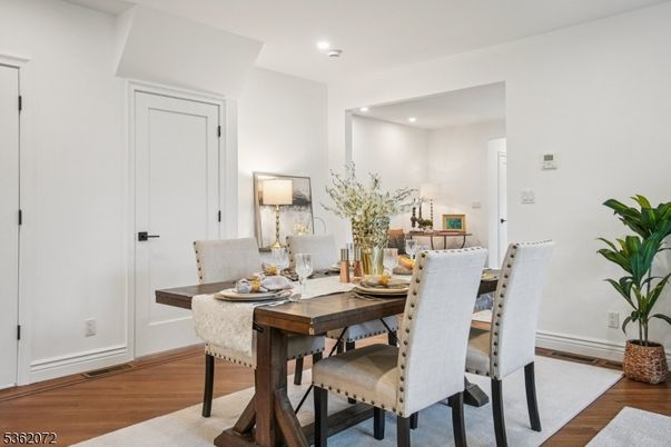 Dining room, Interior, Recessed Lighting, Wood Texture Flooring