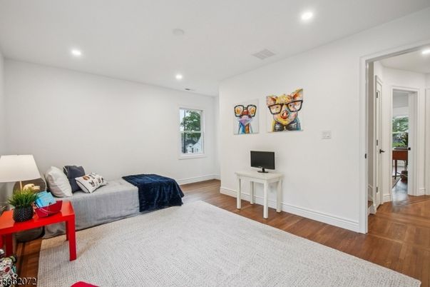 Bedroom, Interior, Recessed Lighting, Wood Texture Flooring