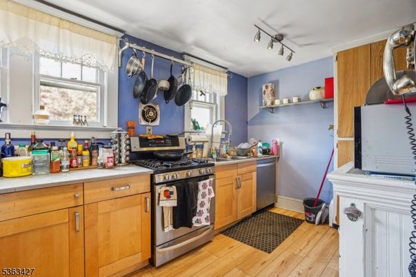 Interior, Kitchen, Stainless Steel Appliances, Wood Texture Flooring