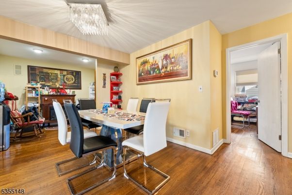 Chandelier, Dining room, Interior, Recessed Lighting, Wood Texture Flooring
