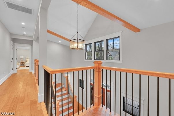 Chandelier, Interior, Pendant Lights, Recessed Lighting, Wooden Beams, Wood Texture Flooring
