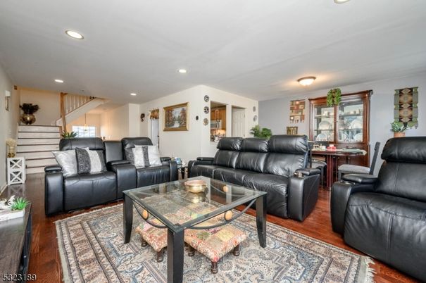 Dining room, Interior, Living room, Recessed Lighting, Wood Texture Flooring
