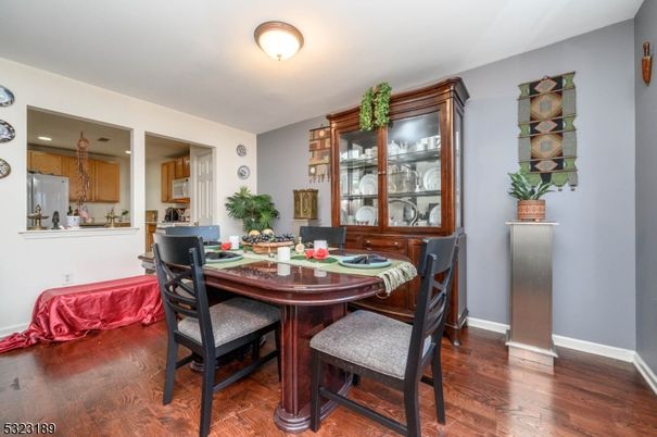 Dining room, Interior, Recessed Lighting, Wood Texture Flooring