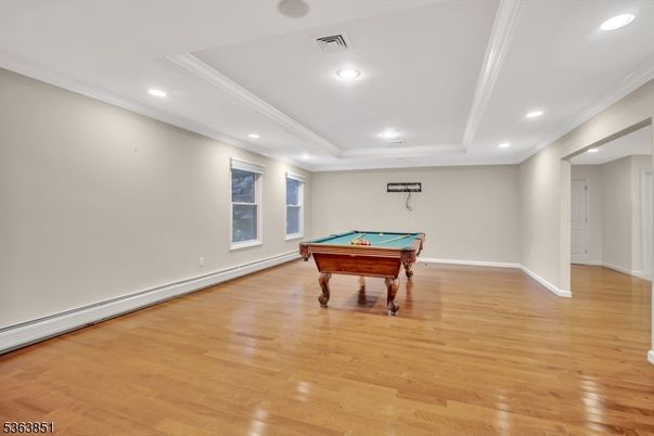 Billiard Table, Game Room, Interior, Recessed Lighting, Wood Texture Flooring
