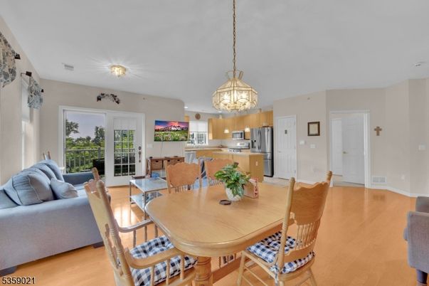 Dining room, Interior, Kitchen, Living room, Pendant Lights, Stainless Steel Appliances, Wood Texture Flooring