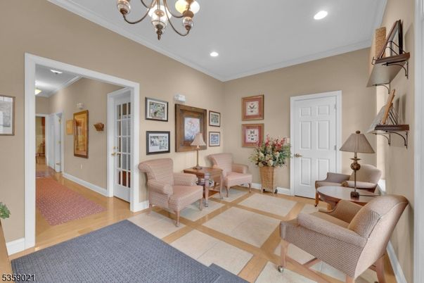 Chandelier, Interior, Living room, Recessed Lighting, Wood Texture Flooring