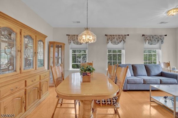 Dining room, Interior, Living room, Pendant Lights, Wood Texture Flooring