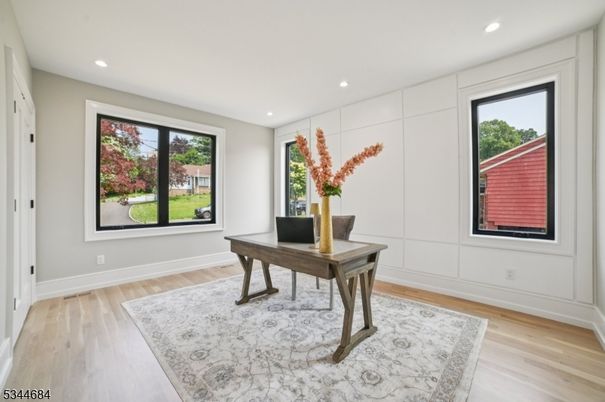 Home Office, Interior, Recessed Lighting, Wood Texture Flooring