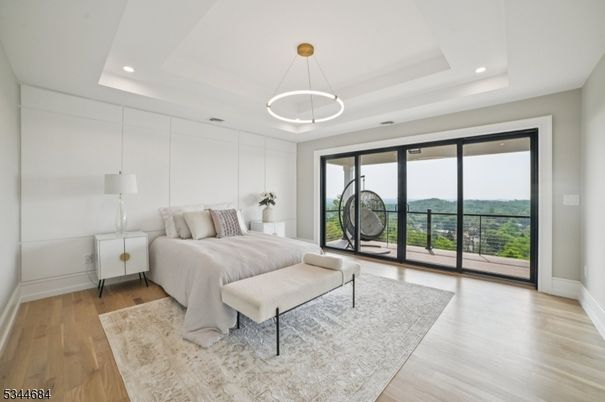 Bedroom, Interior, Pendant Lights, Recessed Lighting, Wood Texture Flooring