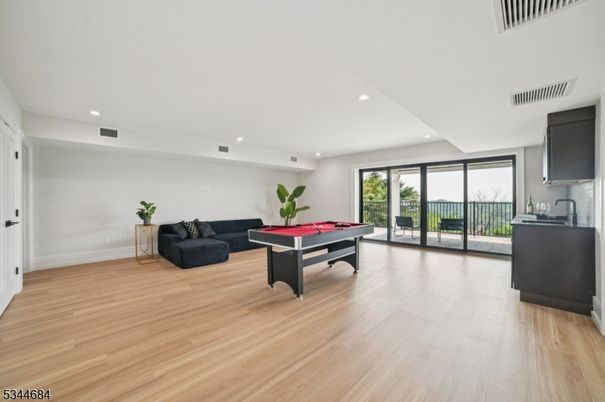 Billiard Table, Game Room, Interior, Recessed Lighting, Wood Texture Flooring