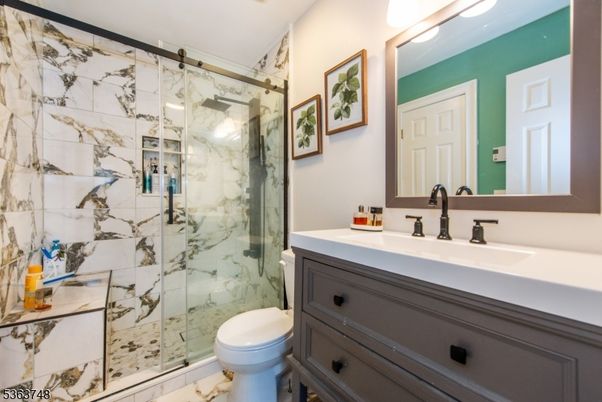 Bathroom, Glass Shower, Interior, Marble Walls, Recessed Lighting