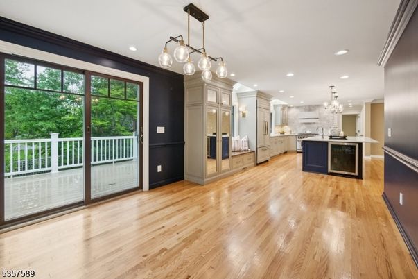 Chandelier, Interior, Kitchen, Pendant Lights, Recessed Lighting, Wood Texture Flooring