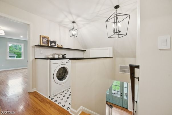 Interior, Pendant Lights, Recessed Lighting, Utility Closets, Washer, Wood Texture Flooring