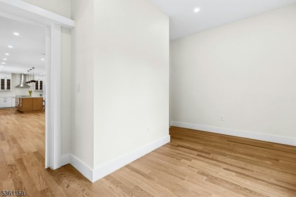 Empty room, Interior, Kitchen, Pendant Lights, Recessed Lighting, Wood Texture Flooring