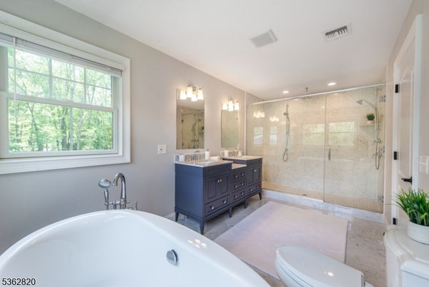 Bathroom, Dual Sink Vanities, Glass Shower, Interior, Recessed Lighting