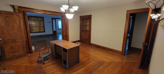 Chandelier, Home Office, Interior, Wood Texture Flooring