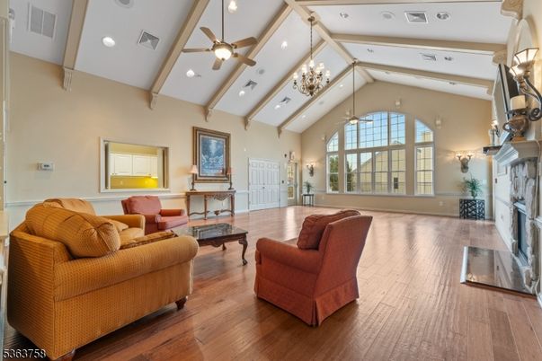 Chandelier, Interior, Living room, Recessed Lighting, Wood Texture Flooring
