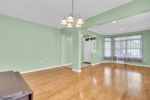 Chandelier, Empty room, Interior, Recessed Lighting, Wood Texture Flooring