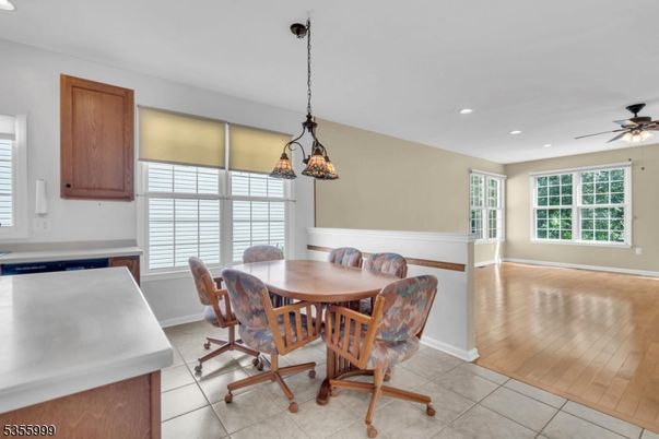 Dining room, Interior, Pendant Lights, Recessed Lighting, Wood Texture Flooring