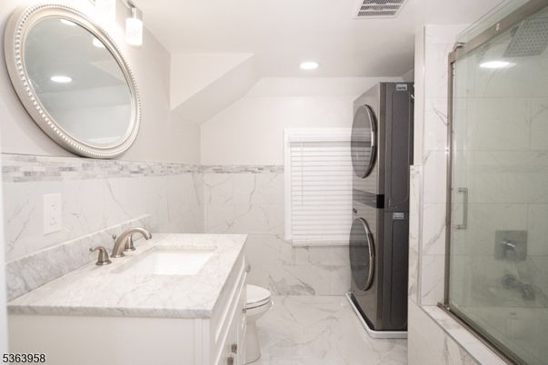 Bathroom, Glass Shower, Interior, Marble, Marble Walls, Recessed Lighting