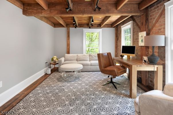 Home Office, Interior, Stone Walls, Wooden Beams, Wooden Ceilings, Wood Texture Flooring