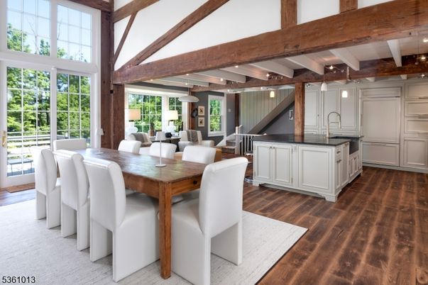 Dining room, Interior, Kitchen, Living room, Pendant Lights, Recessed Lighting, Wooden Beams, Wood Texture Flooring