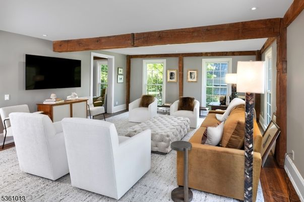 Interior, Living room, Recessed Lighting, Wooden Beams, Wood Texture Flooring