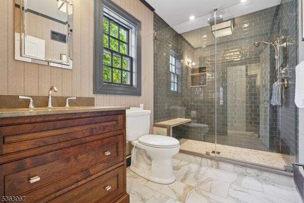 Bathroom, Glass Shower, Interior, Marble, Recessed Lighting