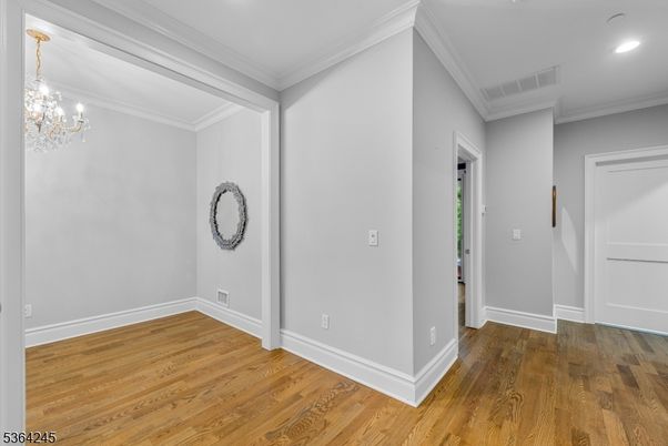 Chandelier, Empty room, Interior, Recessed Lighting, Wood Texture Flooring