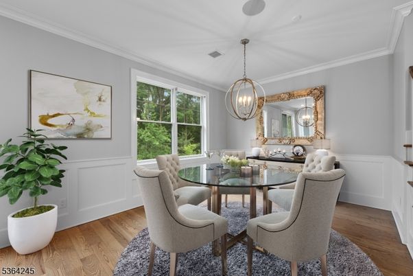 Dining room, Interior, Pendant Lights, Wood Texture Flooring