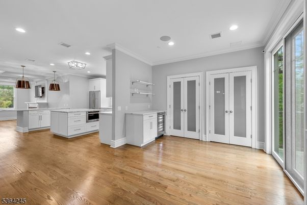 Interior, Kitchen, Pendant Lights, Recessed Lighting, Wood Texture Flooring