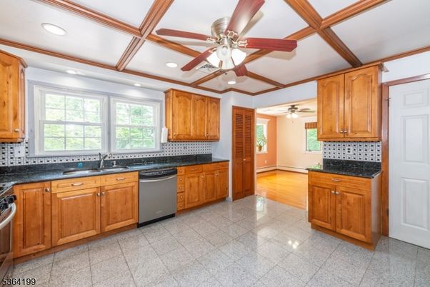 Interior, Kitchen, Recessed Lighting, Wooden Beams, Wood Texture Flooring