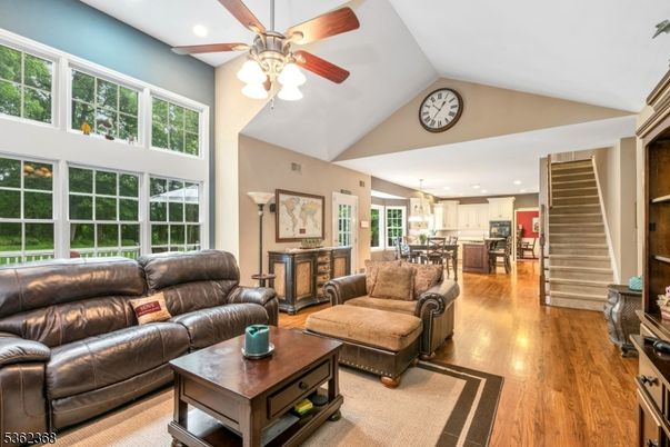 Dining room, Interior, Kitchen, Living room, Pendant Lights, Recessed Lighting, Stainless Steel Appliances, Wood Texture Flooring