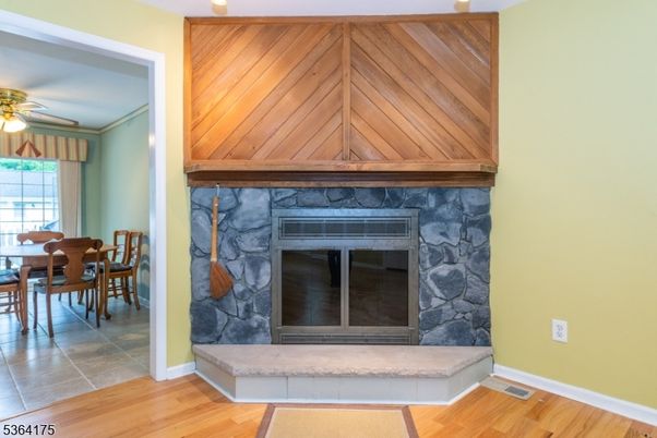 Dining room, Fireplace, Interior, Wood Texture Flooring