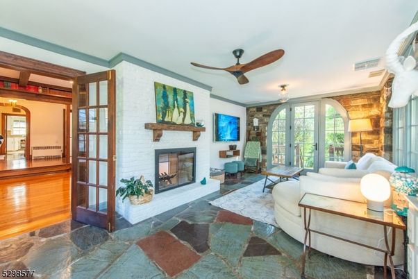 Fireplace, Interior, Living room, Stone Walls, Wood Texture Flooring