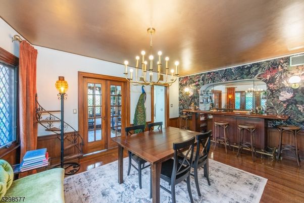 Chandelier, Dining room, Interior, Pendant Lights, Wood Texture Flooring