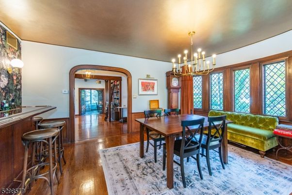 Chandelier, Dining room, Interior, Pendant Lights, Wood Texture Flooring