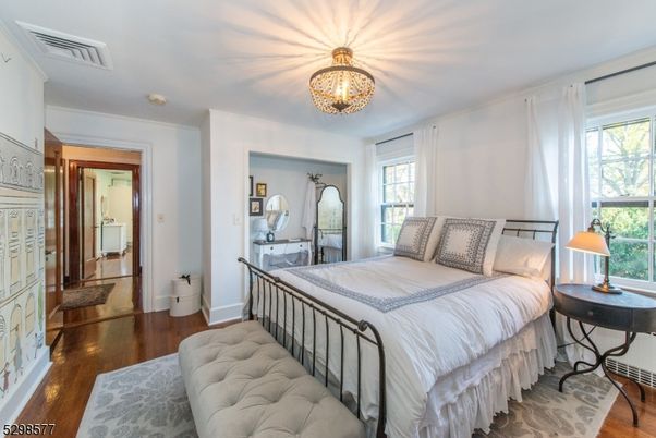 Bedroom, Chandelier, Interior, Wood Texture Flooring
