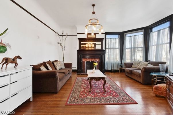 Fireplace, Interior, Living room, Pendant Lights, Wood Texture Flooring