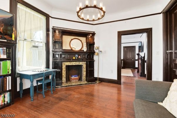 Fireplace, Interior, Pendant Lights, Wood Texture Flooring